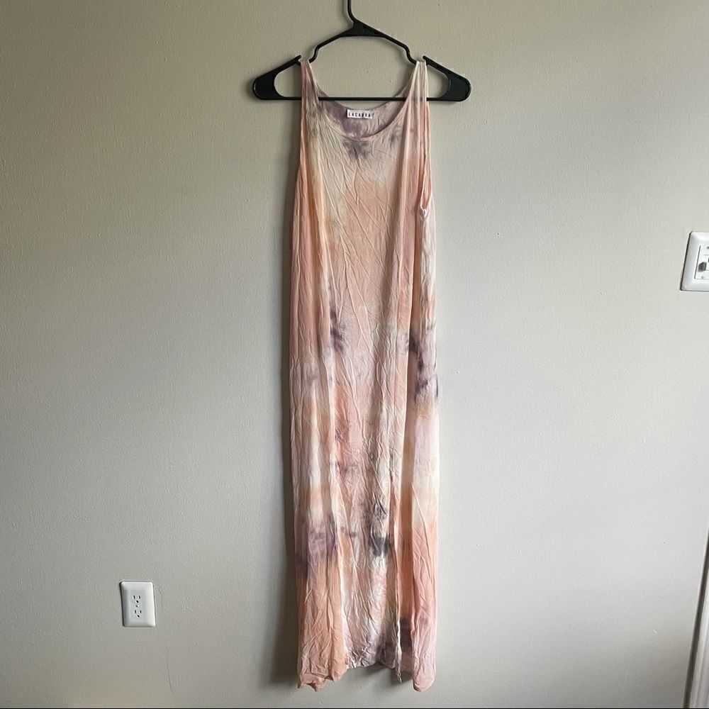 Revolve LACAUSA DAD'S SHIRT TIE-DYE SLEEVELESS BOHO MAXI DRESS - Picture 6 of 11